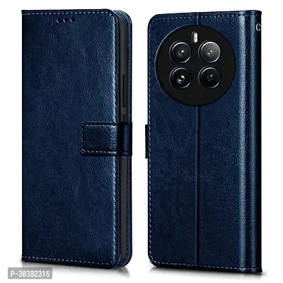 Coverblack Leather Finish Imported Tpu Wallet Stand Magnetic Closure Flip Cover For Realme 12 Pro+ 5G Navy Blue-thumb0