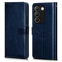 Coverblack Vintage Magnatic Closer Matte Leather Flip Cover For Vivo V2334 , Vivo T35GNavy Blue-thumb1