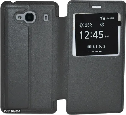 Classy Matte Finish Artificial Leather,Plastic Flip Cover For Mi Redmi 2 PrimeJet Black-thumb2