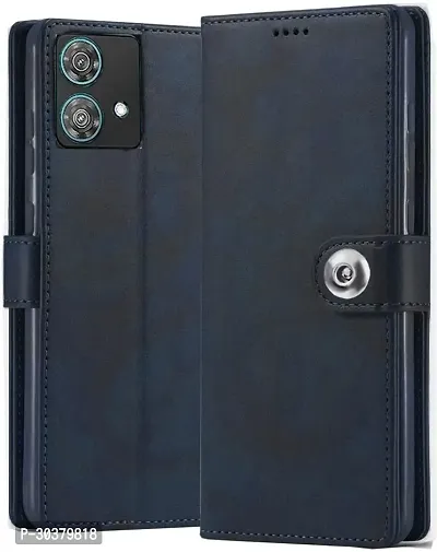 Coverblack Shock Proof Artificial Leather,Rubber Flip Cover For Motorola Edge 40 NeoBlue