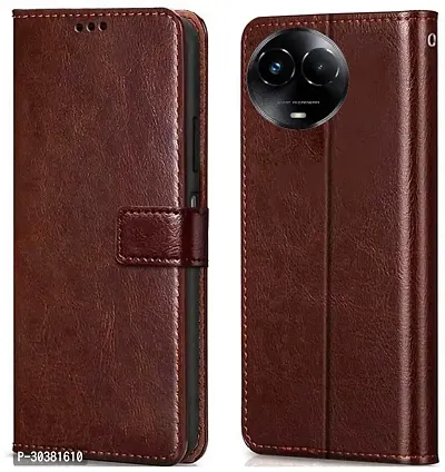 Coverblack Magnetic Case Artificial Leather,Rubber Flip Cover For Realme 11X 5GExecutive Brown-thumb0