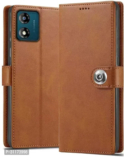 Classy Magnetic Case Artificial Leather,Rubber Flip Cover For Motorola E13Tan Brown-thumb0