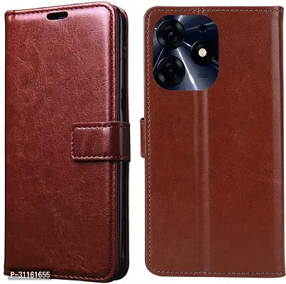 Coverblack Dual Protection Artificial Leather,Rubber Flip Cover For Tecno Spark 10 ProExecutive Brown-thumb0