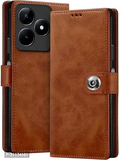 Classy Magnetic Case Artificial Leather,Rubber Flip Cover For Realme C51Executive Brown-thumb0