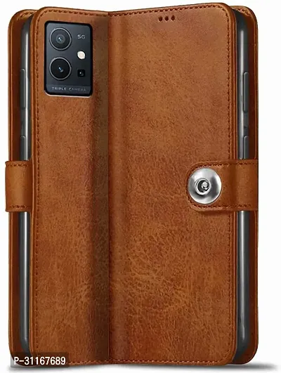 Classy Magnetic Case Artificial Leather,Silicon Flip Cover For Vivo T1 5GExecutive Brown-thumb0