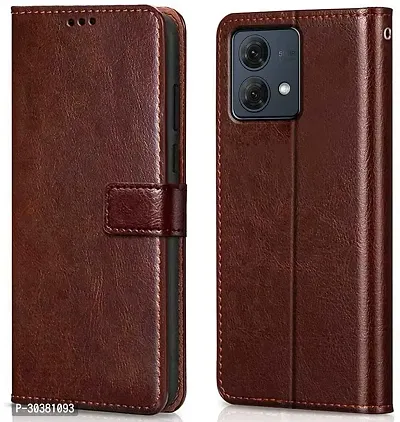 Coverblack Shock Proof Artificial Leather,Rubber Flip Cover For Motorola G84 5GBrown