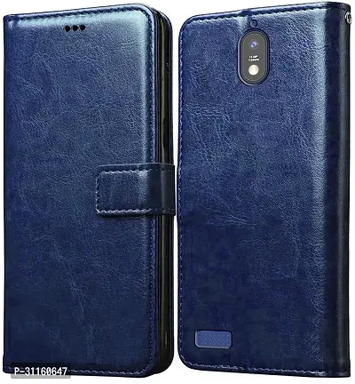 Coverblack Magnetic Case Artificial Leather,Rubber Flip Cover For Jiofi Jio Phone NextNavy Blue-thumb0