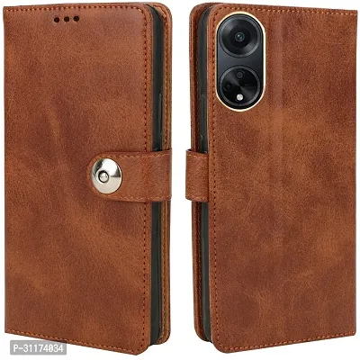 Classy Hybrid Tpu Artificial Leather,Silicon Flip Cover For Oppo Cph2527 , Oppo_F23 5GBrown-thumb0