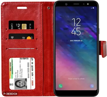 Coverblack Grip Case Artificial Leather,Rubber Flip Cover For Motorola Moto G6Xt 1925Vintage Red-thumb3