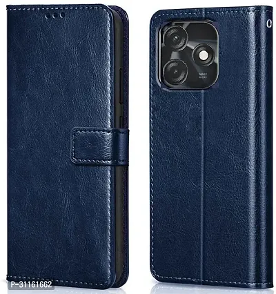 Coverblack Dual Protection Artificial Leather,Rubber Flip Cover For Tecno Spark 10CNavy Blue-thumb0