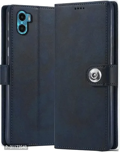 Classy Magnetic Case Artificial Leather,Rubber Flip Cover For Motorola E32Blue-thumb0