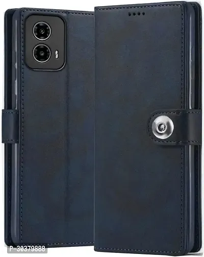 Coverblack Hybrid Tpu Artificial Leather,Silicon Flip Cover For Motorola Moto G24 PowerNavy Blue