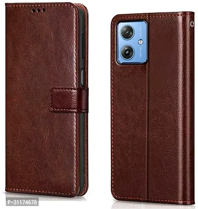 Classy Flexible Artificial Leather,Rubber Flip Cover For Motorola G54 5GExecutive Brown-thumb0