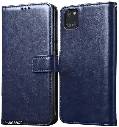 Coverblack Dual Protection Artificial Leather,Rubber Flip Cover For Samsung Galaxy Note10 LiteBlue-thumb2