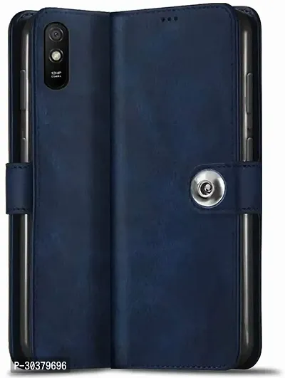 Coverblack Hybrid Tpu Artificial Leather,Rubber Flip Cover For Mi Redmi 9IBlue-thumb0