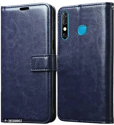 Coverblack Dual Protection Artificial Leather,Rubber Flip Cover For Infinix Hot 8Navy Blue-thumb2