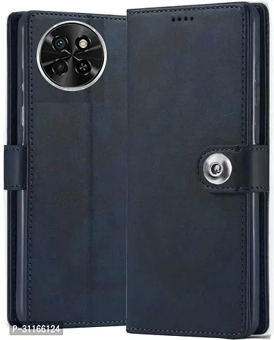 Classy Grip Case Artificial Leather,Silicon Flip Cover For Itel S665L , Itel_S23Blue-thumb0