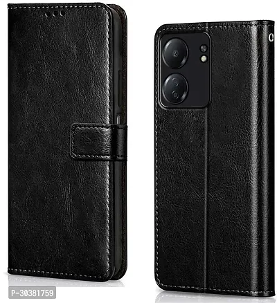 Coverblack Dual Protection Artificial Leather,Rubber Flip Cover For Poco C65Gravity Black-thumb0