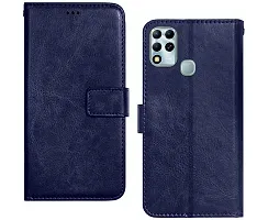 Coverblack Magnetic Case Artificial Leather Flip Cover For Infinix Hot 12Navy Blue-thumb1