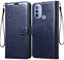 Classy Magnetic Case Artificial Leather,Silicon Flip Cover For Motorola Moto G31Vintage Case Blue-thumb1