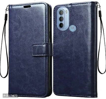 Classy Magnetic Case Artificial Leather,Silicon Flip Cover For Motorola Moto G31Vintage Case Blue-thumb2