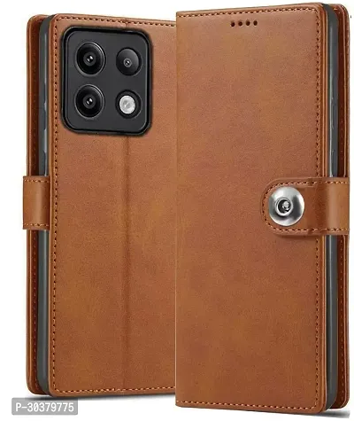 Coverblack Magnetic Case Artificial Leather,Rubber Flip Cover For Redmi Note 13 5GTan Brown