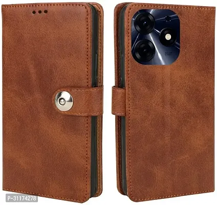 Classy Dual Protection Artificial Leather,Rubber Flip Cover For Spark Go 2024 ,Tecno Pop8Executive Brown-thumb0