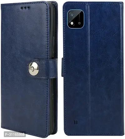 Classy Hybrid Tpu Artificial Leather Flip Cover For RealmeC11 2021Navy Blue-thumb0