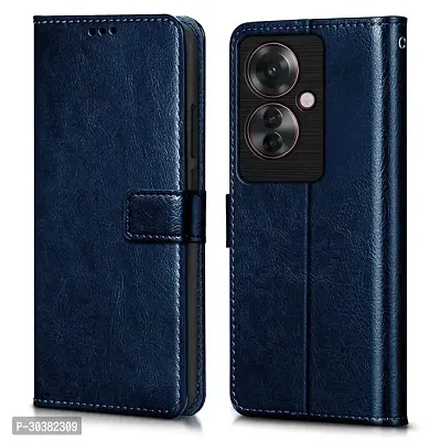 Coverblack Leather Finish Imported Tpu Wallet Stand Magnetic Closure Flip Cover For Oppo F25 Pro 5G Navy Blue-thumb0