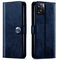 Classy Dual Protection Artificial Leather,Silicon Flip Cover For Oppo Cph2385 , Oppo A77Navy Blue-thumb1