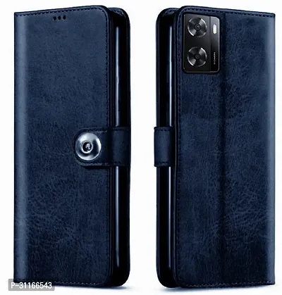 Classy Dual Protection Artificial Leather,Silicon Flip Cover For Oppo Cph2385 , Oppo A77Navy Blue-thumb2