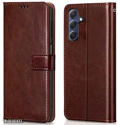 Coverblack Dual Protection Artificial Leather,Rubber Flip Cover For Samsung Galaxy M34 5GExecutive Brown-thumb0