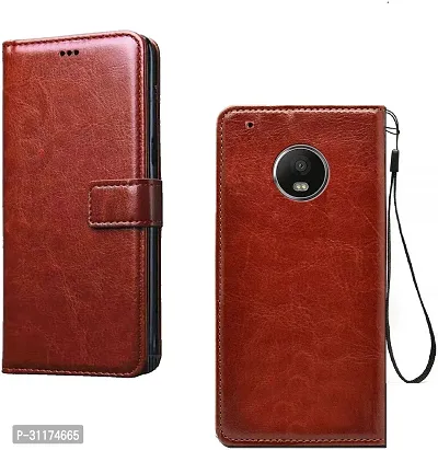 Classy Magnetic Case Artificial Leather,Rubber Flip Cover For Motorola Moto G5 PlusExecutive Brown-thumb0