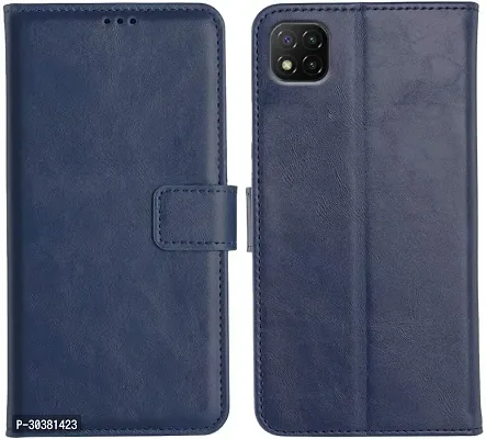 Coverblack Dual Protection Artificial Leather,Silicon Flip Cover For Poco Mzb07Rlin , Poco C 3Navy Blue-thumb0