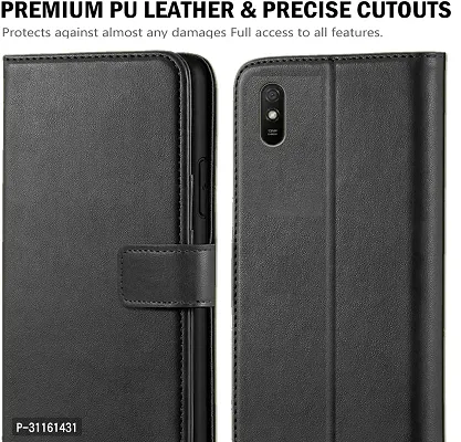 Coverblack Shock Proof Artificial Leather Flip Cover For Redmi 9A SportBlack-thumb2