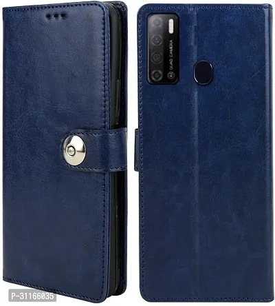 Classy Hybrid Tpu Artificial Leather Flip Cover For TecnoSpark Go 2020Navy Blue-thumb3