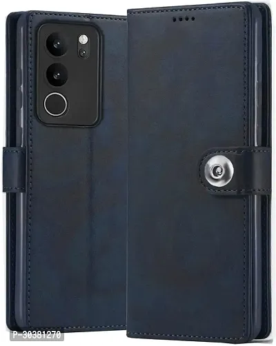 Coverblack Shock Proof Artificial Leather,Rubber Flip Cover For Vivo V29 5GBlue