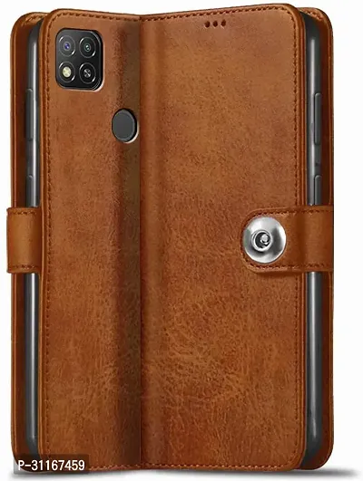 Classy Hybrid Tpu Artificial Leather,Rubber Flip Cover For Redmi 9Executive Brown-thumb0