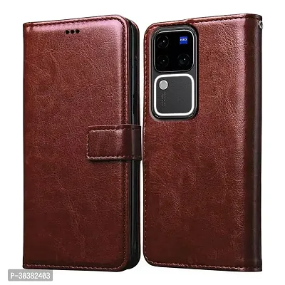 Coverblack Leather Finish Imported Tpu Wallet Stand Magnetic Closure Flip Cover For Vivo V30 Pro 5GTan Brown-thumb0