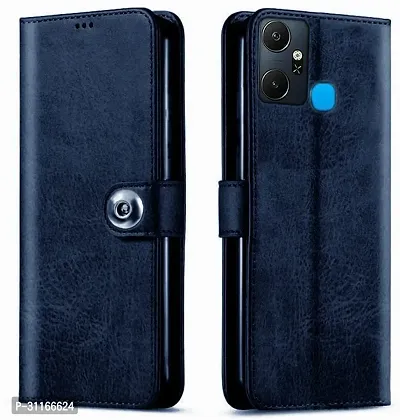 Classy Dual Protection Artificial Leather,Silicon Flip Cover For Infinix X6823C , Smart 6PlusNavy Blue-thumb2