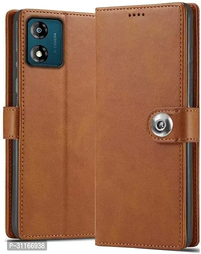 Classy Magnetic Case Artificial Leather,Rubber Flip Cover For Motorola G04Tan Brown-thumb0