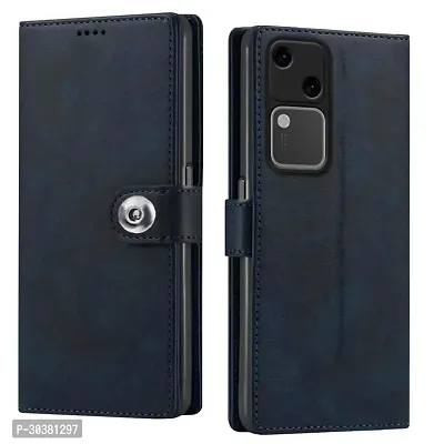 Coverblack Vivo V2318 , Vivo V305G Flip Cover Full Protection Imported Tpu Wallet Button Magnetic Book Leather Flip Cover For Vivo V30 5GBlue-thumb0