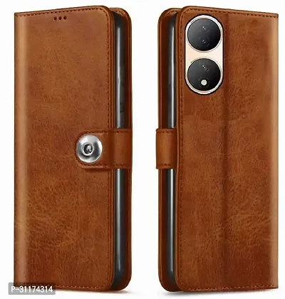 Classy Shock Proof Artificial Leather,Silicon Flip Cover For Vivo_ T2 5GBrown-thumb0