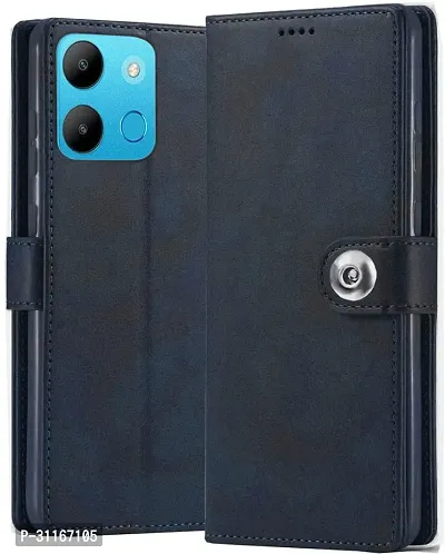 Classy Magnetic Case Artificial Leather,Rubber Flip Cover For Infinix Smart 7X6517Blue-thumb0