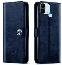 Classy Dual Protection Artificial Leather,Silicon Flip Cover For Mi Redmi A1 Plus Mzb0CibinNavy Blue-thumb1