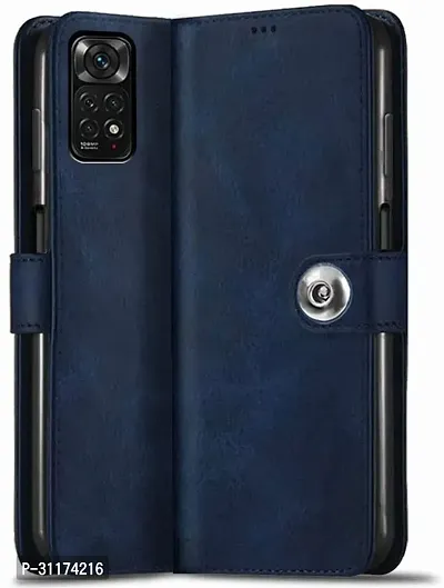 Classy Magnetic Case Artificial Leather,Rubber Flip Cover For Redmi Note 11Blue-thumb0