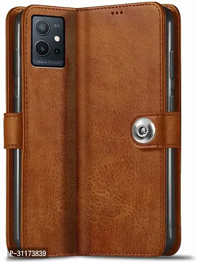 Classy Magnetic Case Artificial Leather,Silicon Flip Cover For Vivo T1 5GExecutive Brown-thumb0