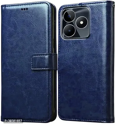 Coverblack Magnetic Case Artificial Leather,Rubber Flip Cover For Realme C51Navy Blue-thumb0