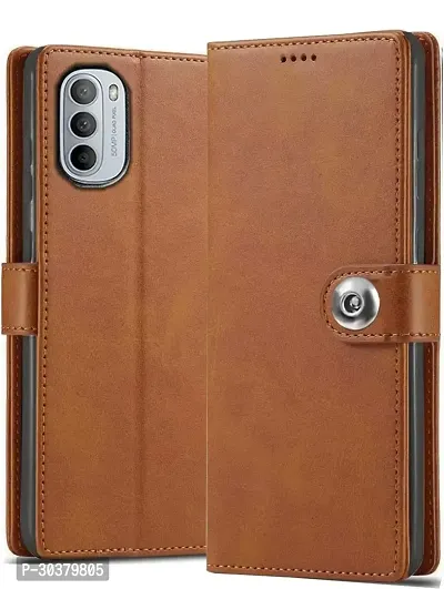 Coverblack Hybrid Tpu Artificial Leather,Silicon Flip Cover For Motorola Moto G52Vintage Brown