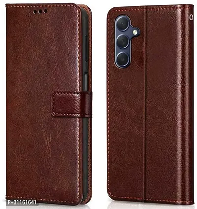 Coverblack Hard Case Artificial Leather,Rubber Flip Cover For Samsung Galaxy M34 5GExecutive Brown-thumb0